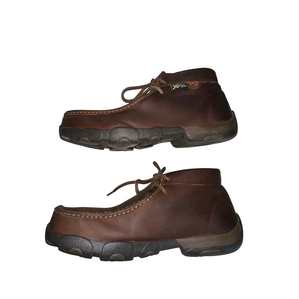 Twisted X Mens Brown Leather Driving Mocs Lace Up‎ Steel Toe Chukka Boot MDMSM01
